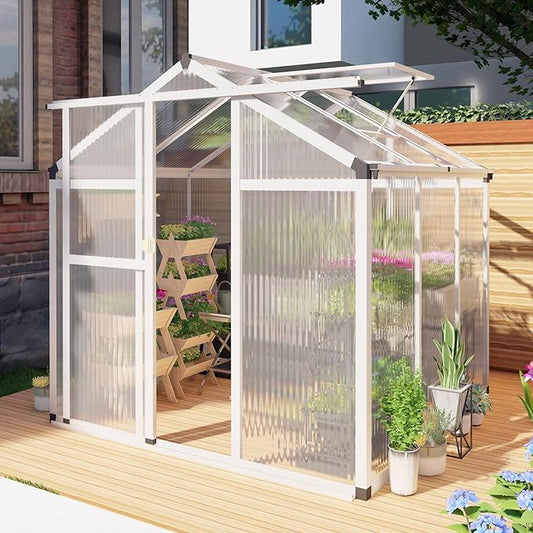 6 x 6FT Greenhouse for Outdoors,Polycarbonate Garden Backyard,Silver