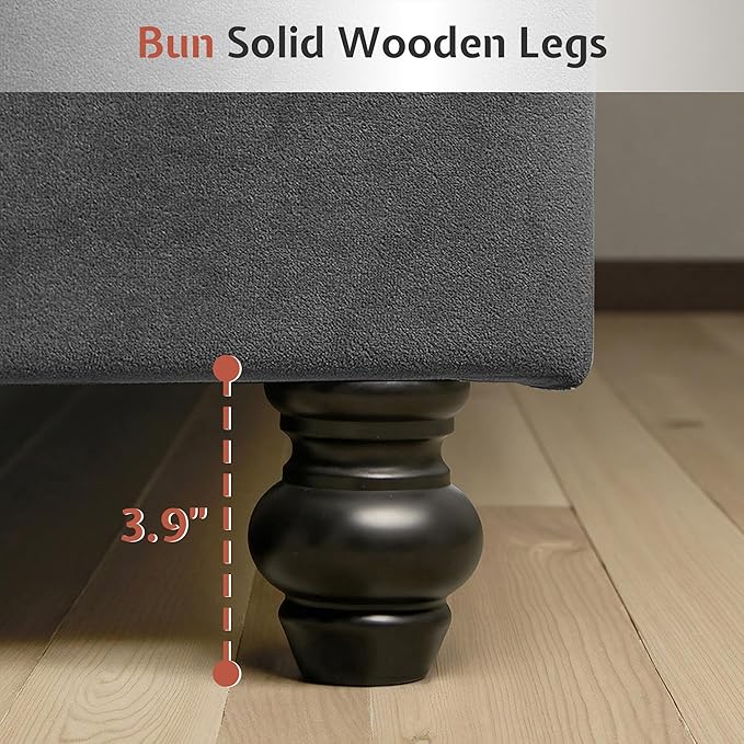 Jocisland Queen Bed Frame with 53" Tall Headboard, Velvet Upholstered Platform Sleigh Bed with Button Tufted, Solid Wood Legs, No Box Spring Needed, Easy Assembly, Dark Gray