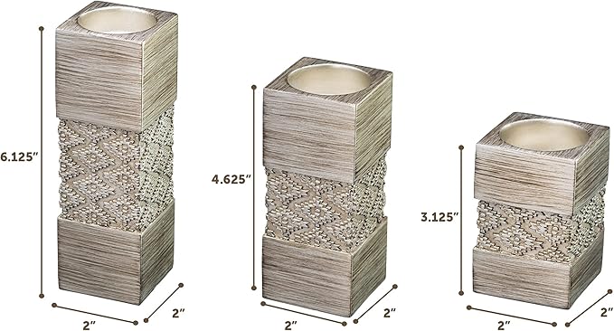 Creative Scents Dublin Silver Tealight Candle Holder Set of 3 - Centerpiece for Living Room and Dining Room Table Decor, Coffee Table Decor, Ideal for Fireplace, Entrance or Bathroom