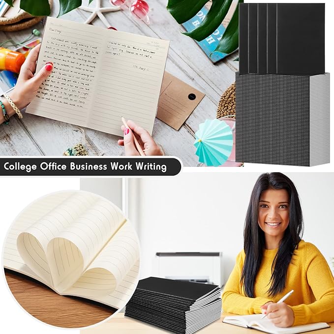 Handepo 100 Pack Composition Notebooks A5/A6 Ruled Lined Composition Kraft Notebooks Bulk Soft Cover Journals Travel Diary Memo for Students Classroom Office Supplies(A5,Black)