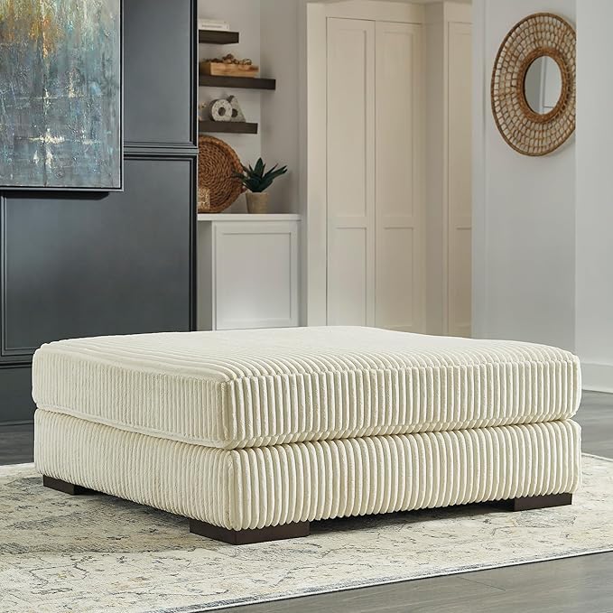 Signature Design by Ashley Lindyn Contemporary Square Tufted Upholstered Oversized Accent Ottoman, White