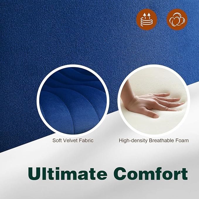 Modern Bar Stools Set of 4, Velvet Height Adjustable Swivel Barstools, Armless Kitchen Island Counter Chairs with Back & Footrest, Blue