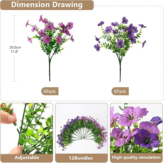 Artificial Flowers Faux Plants Outdoor Fake Flowers Spring Decor,12 Bundles Realistic Plastic Plant Colorful Daisy UV Resistant for Porch Patio Home Yard Garden Window Box Pot Planters