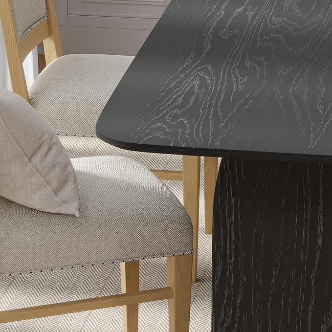 Casaphoria 79" Large Dining Table for 8, Wood Rectangular Living Room Table, Modern Farmhouse Kitchen Table with Scratch-Resistant Top & Wood Pedestal, Easy Assembly and Clean, Black