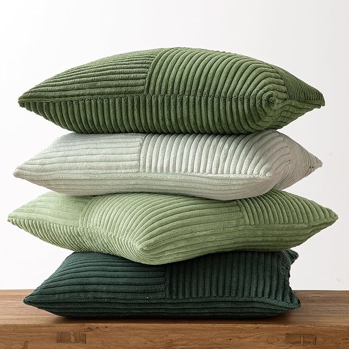 MIULEE Christmas Green Decorative Throw Pillow Covers 24x24 Inch Set of 4 Boho Farmhouse Cushion Covers Mordern Nordic Pillow Cases Soft Corduroy Gradient Home Decor for Couch Sofa Living Room Bed