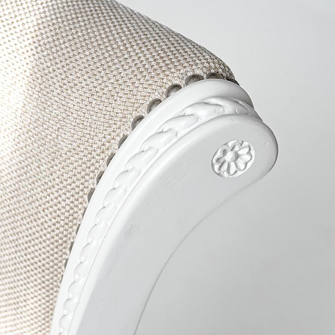 Maven Lane Pullman Counter Stool 26 Inches – Set of 3 – Swivel Stools with Footrest – White Solid Wood Frame & Natural Fabric Upholstery – Perfect for Kitchen Islands & Counters