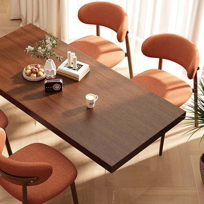 Kitchen Dining Chairs Set of 2 Modern Soft Linen Farmhouse Dining Room Chair with Metal Legs, Orange/Walnut