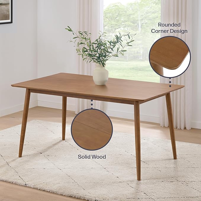 Alaterre Furniture Calais 59 Inch Mid Century Modern Dining Table for 4 - Rectangular Solid Wood Table with Minimalist Design - Mid Century Modern Furniture for Dining Room or Kitchen (Pecan Finish)