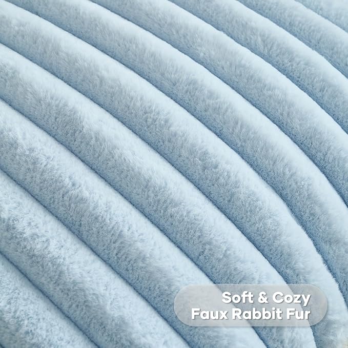 FUTEI Light Blue Striped Decorative Throw Pillow Covers 24x24 Inch Set of 2,Square Fall Decorations Couch Euro Pillow Case,Soft Cozy Faux Rabbit Fur & Velvet Back,Modern Home Decor for Bed