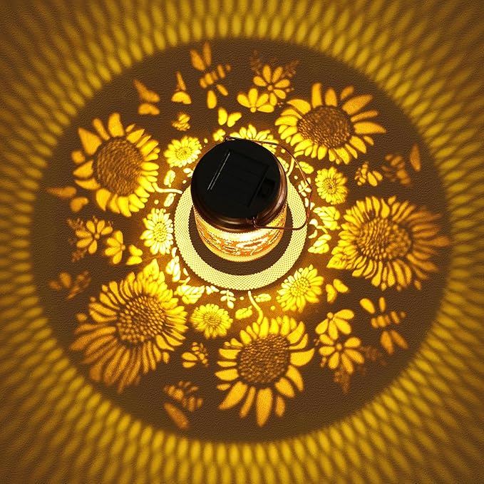 Sunflower Solar Lanterns Outdoor Waterproof with Shepherd Hook, Sunflower Birthday Gifts for Christmas Women Mom Grandma, Metal Solar Hanging Lights Garden Decor for Outside Yard Patio Pathway