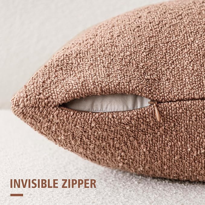 Foindtower Set of 2, Decorative Textured Boucle Throw Pillow Covers Accent Solid Pillow Cases Neutral Couch Cushion Case for Chair Sofa Bedroom Living Room Home Decor 16x16 Inch Dusty Orange Hazel