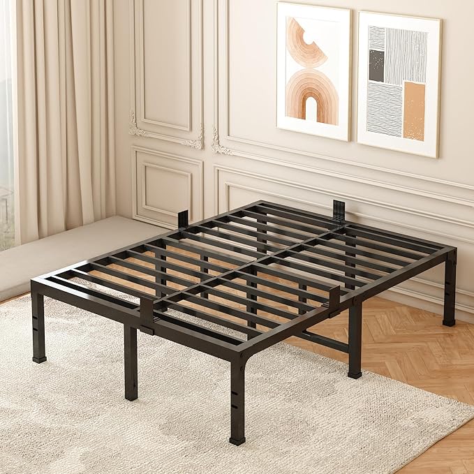 FUIOBYVV Queen Bed Frame 18 inch Heavy Duty Metal Platform Bed Frame Queen Size Support Up to 3500 lbs,No Box Spring Needed/No Shaking/Steel Slat Support/Noise Free/Easy Assembly