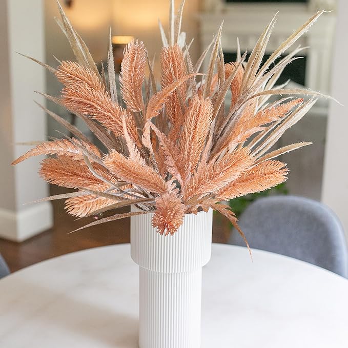 7 PCS Christmas Stems for Vases, 26 in Faux Stems Fake Plants Winter Stem Greenery Branches Fake Leaves Faux Foliage for DIY Craft Garland Home Kitchen Office Indoor Centerpiece Table Decor, Orange