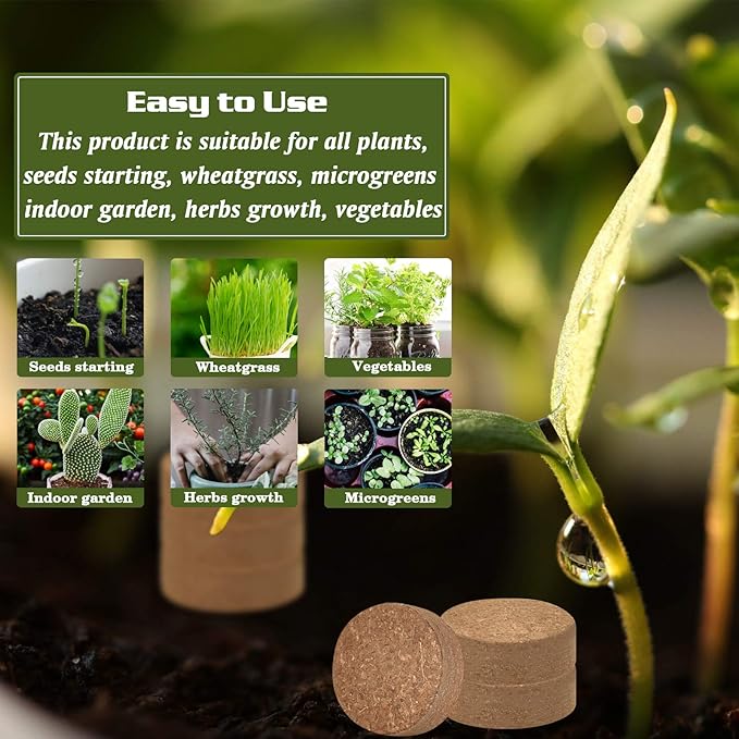 ZeeDix 50pcs(40mm) Coco Coir Pellets Potting Soil Indoor Plants, Compressed Coconut Coir Soil Pellets Seed Starting Pellets Soil Discs for Planting Flowers Bonsai Herbs Plants and Vegetables