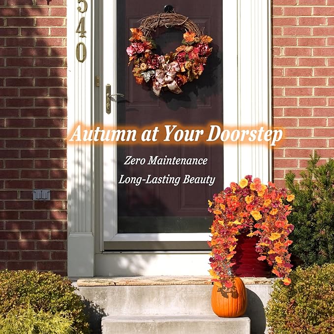 Artificial Hanging Flowers for Outdoors, 4 pcs Faux Mums for Outdoor Planters, UV Resistant Morning Glory Fake Mums for Yard Patio Lawn Garden, Real Touch Silk Flowers Fall Porch Decor