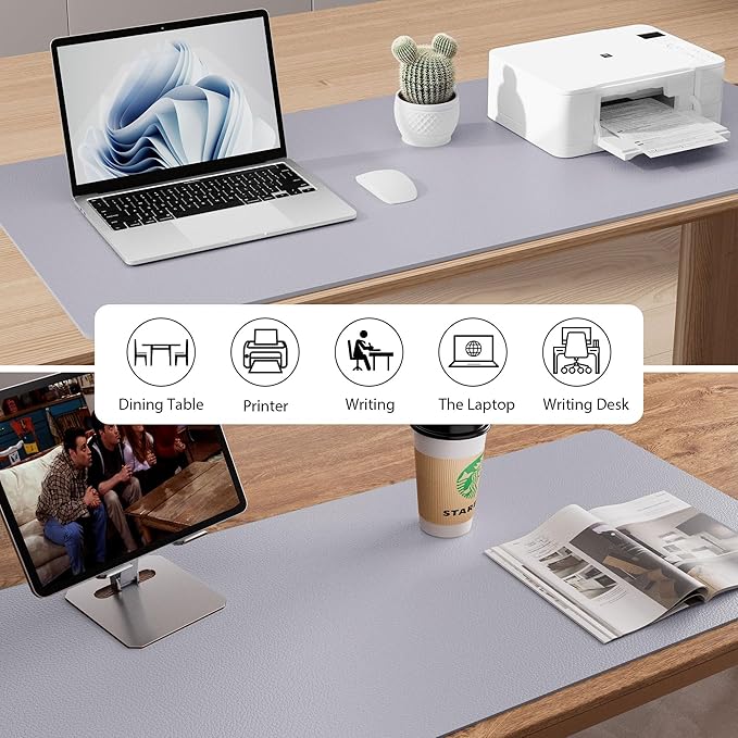 Aothia Faux Leather Desk Mat – Large Mouse Pad, Non-Slip PU Leather Blotter, Waterproof Writing Surface for Office and Home (Smoky Lavender, 47.2" x 23.6")