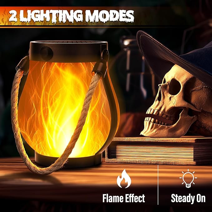 Solar Flame Lantern Hanging Outdoor Waterproof Purple - 2 Pack Flame Lanterns with Dual Charging Modes of Solar & USB for Garden or Yard Decorations (Warm White - 1 Pack)