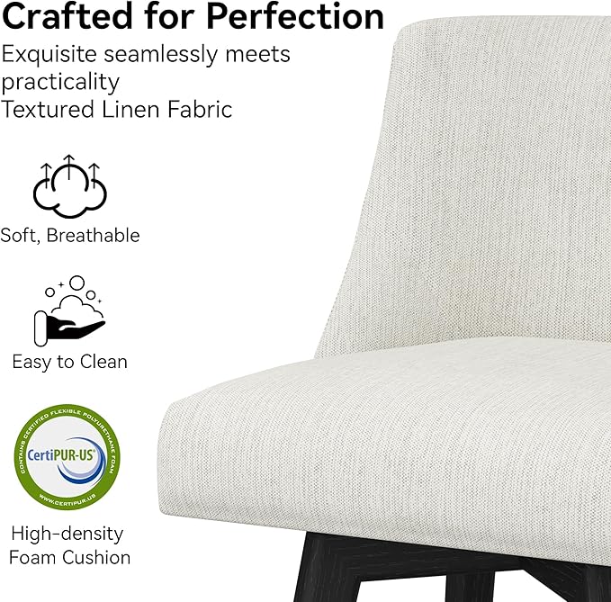 Counter Height Bar Stools Set of 6, Modern Swivel Barstools with Back and Wood Legs, Linen Fabric Upholstered Bar Chairs, 26" H Kitchen Counter Stools, Kitchen Island Home Bar, Ivory