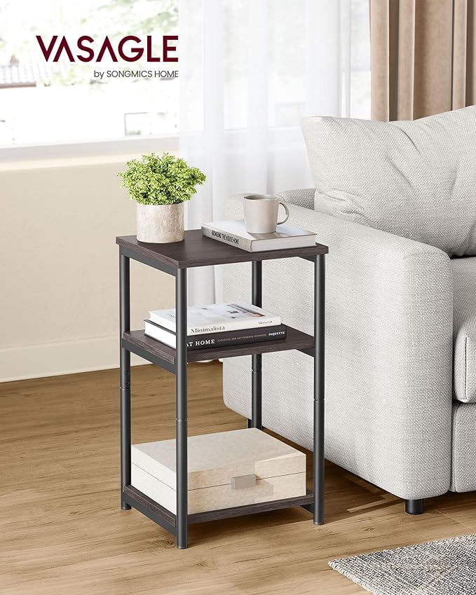 VASAGLE Side Table, Small End Table, Tall Nightstand for Living Room, Bedroom, Office, Bathroom, Chestnut Brown and Classic Black ULET273B74