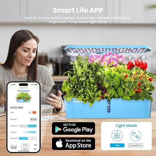 Sainlogic Hydroponics Growing System Kit, 12 Pods Watering Planter, Smart Indoor Garden with APP & WiFi Connected, 5 X Growth with 24W LED, Quiet Pump, for Vegetables, Herbs and Flowers