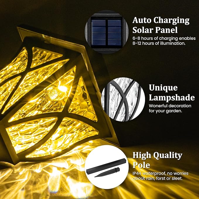 GIGALUMI Solar Lights Outdoor Waterproof, 8 Pack LED Solar Garden Lights, Outdoor Decorations, Garden Decor for Yard, Patio, Landscape, Planter, Walkway (Warm White)
