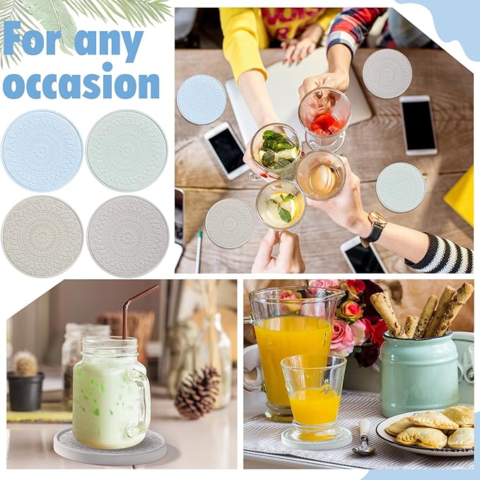 Photect Diatomaceous Earth Coasters Set with Holder Absorbent Stone Drink Coasters Instant Drying Tray for Tabletop Protection Home Decoration Housewarming Gift(Green,4 Pcs)