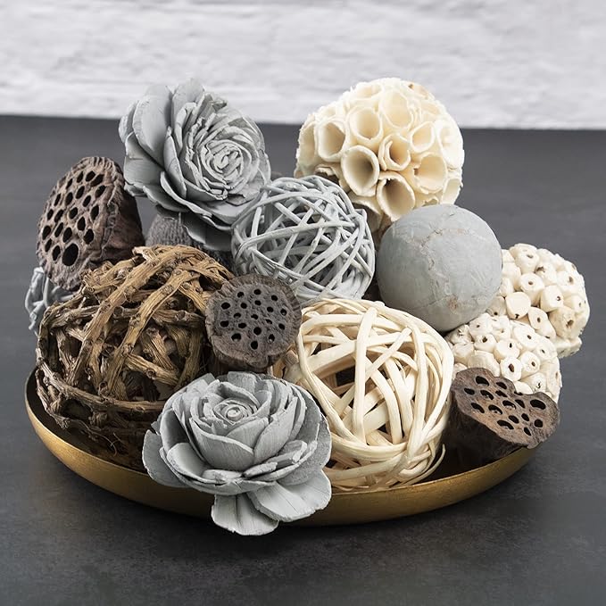 Natural Tones Vase & Bowl Fillers | Floral & Decorative Balls Home Decor (Grey Rose)