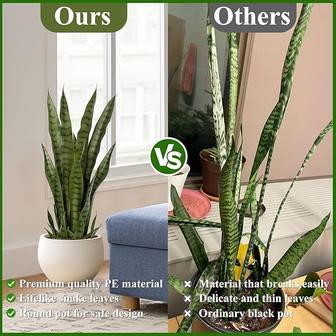 Artificial Snake Plant – 28in Faux Sansevieria Plants, Fake Floor Plant for Indoor Outdoor, Front Porch Patio Home Office Decor, Mother-in-Law’s Tongue, Green 1Pcs