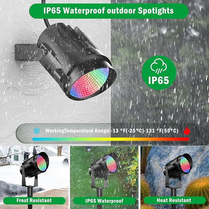 Halloween Outdoor Spot Lights RGB Spotlight 12W Color Changing Landscape Lights with Remote for Tree Yard Garden Pathway 120V Waterproof Landscape Outdoor Spotlight for Christmas Decorations (2 pack)
