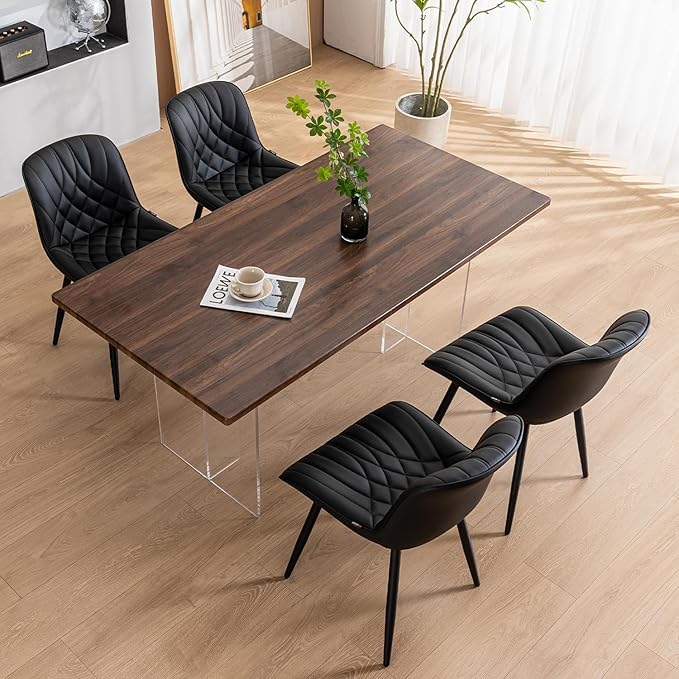 YOUNUOKE Black Dining Chairs Set of 2 Modern Upholstered Kitchen Chair Comfortable PU Leather Dinner Chairs for Kitchen Dinning Room