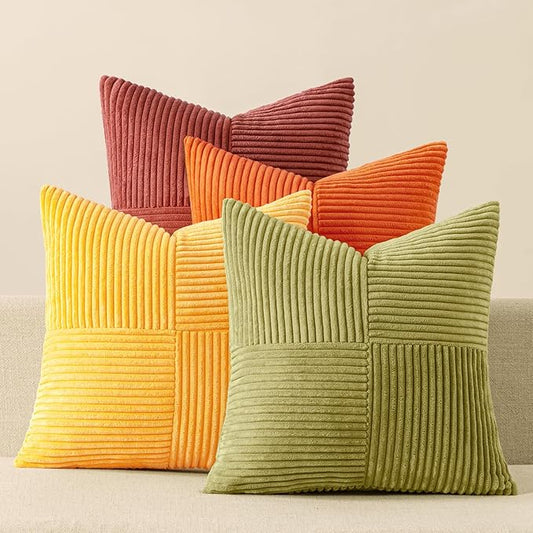 MIULEE Yellow Orange Rust Throw Pillow Covers 20x20 Inch 4 Packs Boho Farmhouse Decorative Color-Clash Pillow Cases Soft Cushion Cases for Couch Sofa Bed Corduroy Striped Fall Home Decor