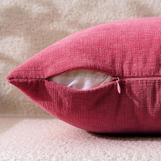 MIULEE Hot Pink Red Couch Pillow Covers 18x18 Inch, Set of 2 Soft Chenille Decorative Square Throw Pillow Covers Farmhouse for Sofa Living Room Bed