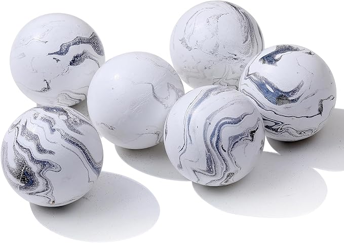 Set of 6 Decorative Orbs for Bowls and Vases - 2.6in Resin White Howlite Round Sphere Balls for Living, Dining Room Coffee Table Centerpiece Home Decor