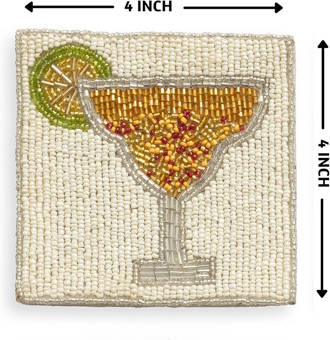 Folkulture Boho Coasters for Drinks or Coffee Table | 4" Cute Coasters for Farmhouse Style Table | Square Decorative Coaster Set for Table Decorations | Gifts for Men or Women