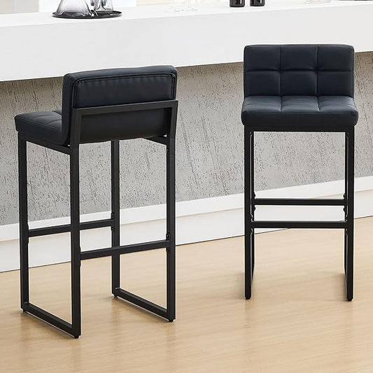 Bar Height Bar Stools Set of 2, Modern Tall Counter Stool, Faux Leather Barstools with Back, Comfortable 30-inch Seat Height Island Chairs for Kitchen Island (Black, 2Pcs 30" Bar Stools)