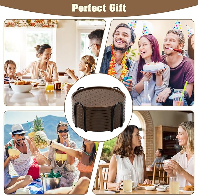 Coasters Set of 8,Hot or Cold Drink Coasters with Holder,Modern Style Coffee Table Coaster,Suitable for Kinds Cups Beer,Drink,Anti-Overflow Tabletop Protection (Coffee, 8pcs)