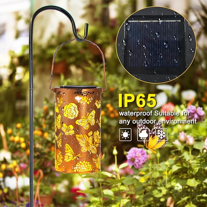 Christmas Gifts for Women, Solar Lanterns Outdoor Waterproof Butterfly Birthday Gifts for Women Mom Grandma Garden Decor Flower Hanging LED Decorative Light for Patio Yard Lawn Gardening Gifts
