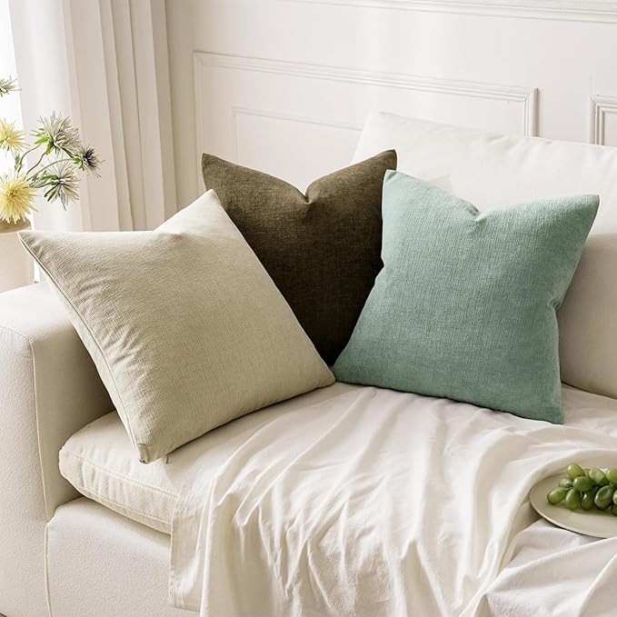 MIULEE Greyish Green Couch Pillow Covers 18x18 Inch, Set of 2 Soft Chenille Decorative Square Throw Pillow Covers Summer Farmhouse for Sofa Living Room Bed