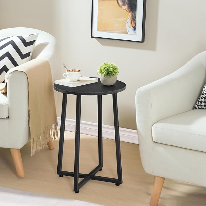 HOOBRO Side Table, Round Accent End Table with Sturdy Metal Pedestal, 15.7" Round Nightstand, for Living Room, Bedroom, Balcony, Office, Black BB95BZ01
