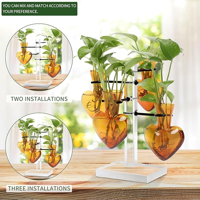 Plants Propagation Stations Plant Terrarium Kit Gift for Women Birthday Glass Planters for Indoor Plants Home Office Decor Acrylic Plant Accessories - 4 Love Hear Vase