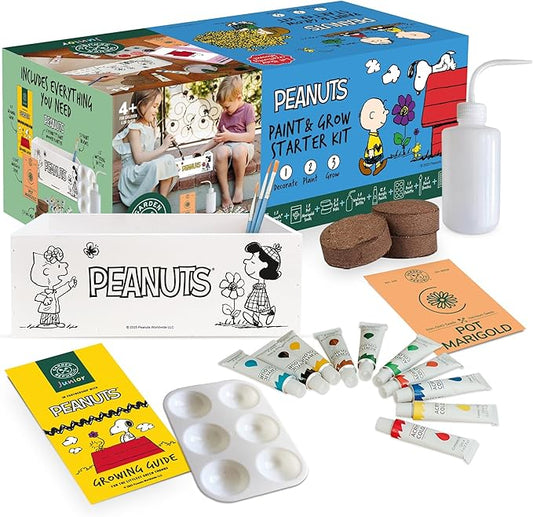 Garden Republic Jr Peanuts Paint & Plant Flower Growing Kit for Kids -Birthday Crafts Gifts for Girls & Boys, Fun Children Gardening Kits