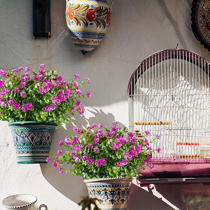 6PCS Artificial Eucalyptus Flowers, Fake Artificial Greenery UV Resistant No Fade Faux Plastic Plants for Wedding Bridle Bouquet Indoor Outdoor Home Garden Kitchen Office Table Vase(Fuchsia)