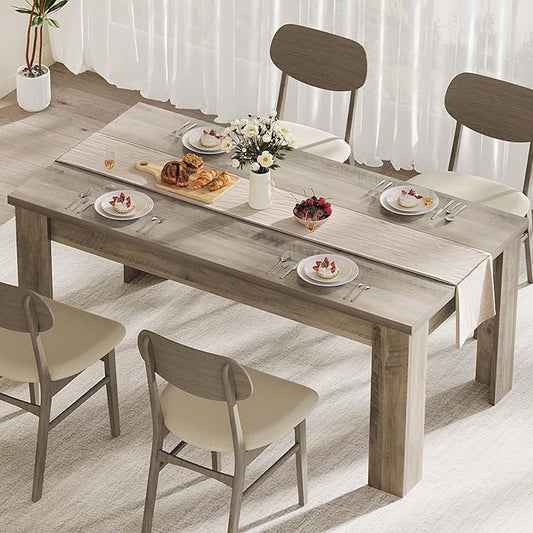 CABIHOME 63" Dining Table for 4-6, Large Farmhouse Rectangular Kitchen Dining Room Table, Wooden, Thick Frame & Sturdy Triangular Legs, Wood Strip Base for Small Space, Dinner, Kitchen, Rustic Gray