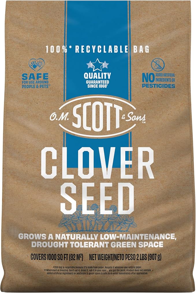 O.M. Scott and Sons Clover Seed, Lawn Seed Grows a Naturally Low Maintenance, Drought-Tolerant Lawn, 1,000 sq. ft., 2 lb.