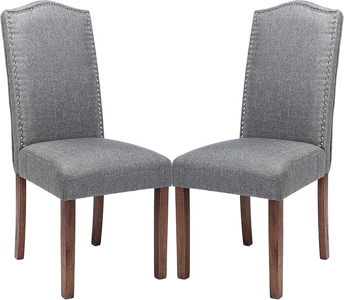 Stylish Upholstered Parsons Dining Chair with Silver Nailhead Trim and Sturdy Solid Wood Legs