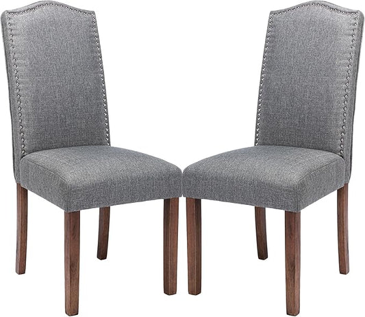 Stylish Upholstered Parsons Dining Chair with Silver Nailhead Trim and Sturdy Solid Wood Legs