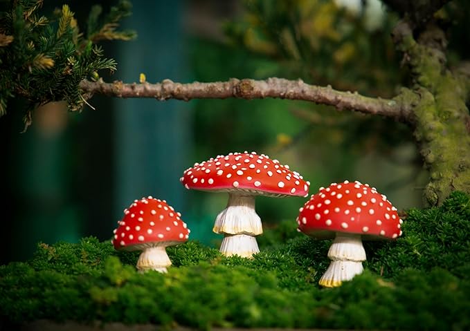 Tree Poetry Fairy Garden Miniatures, Mini Mushroom Figurines, Mushrooms Decor, Outdoor Mushroom, Fake Mushrooms, Mushroom Statue, Fairy Garden, Mushroom Garden Decor, Mushroom Outdoor