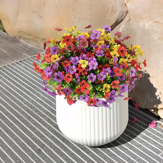 Artificial Flowers Faux Plants Outdoor Fake Flowers Spring Decor,12 Bundles Outdoor Flower Plastic Plant Colorful Daisy UV Resistant for Porch Patio Yard Garden Pot Planters