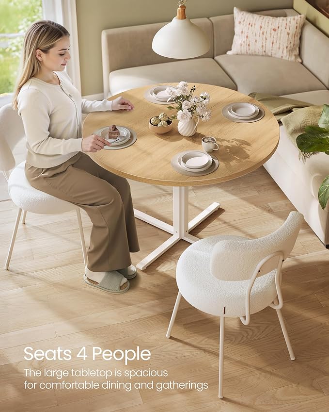 VASAGLE Dining Table, Small Round Kitchen Table for 4 People, 31.5 x 29.4 Inches, for Dining Room, Living Room, Farmhouse, Water-Resistant, Oka Beige UKDT082Y02