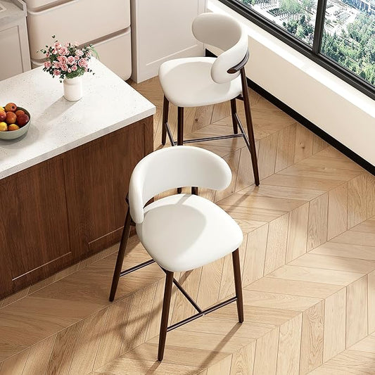Bar Stools Set of 2 Counter Height Barstool Metal Kitchen Counter Height Bar Stool Island Chairs 26 Inch, Walnut/Cream White